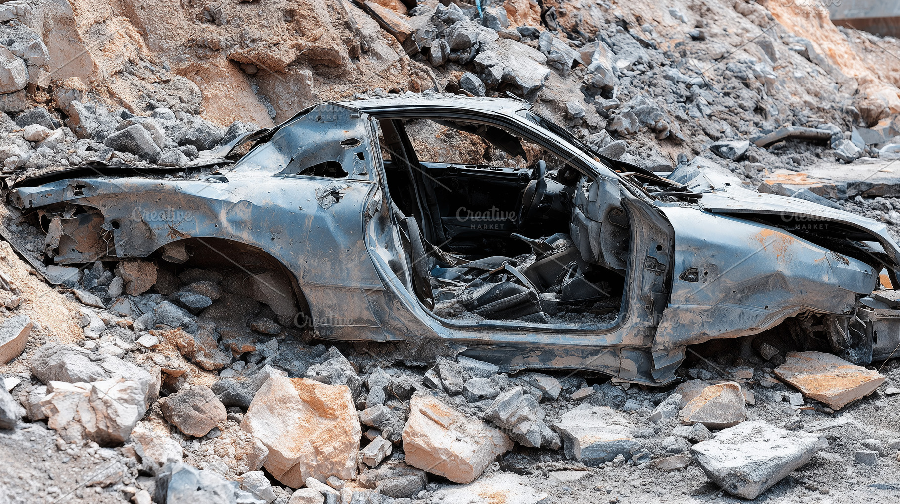 Crushed and abandoned car wreck, a Transportation Photo by MistyDay