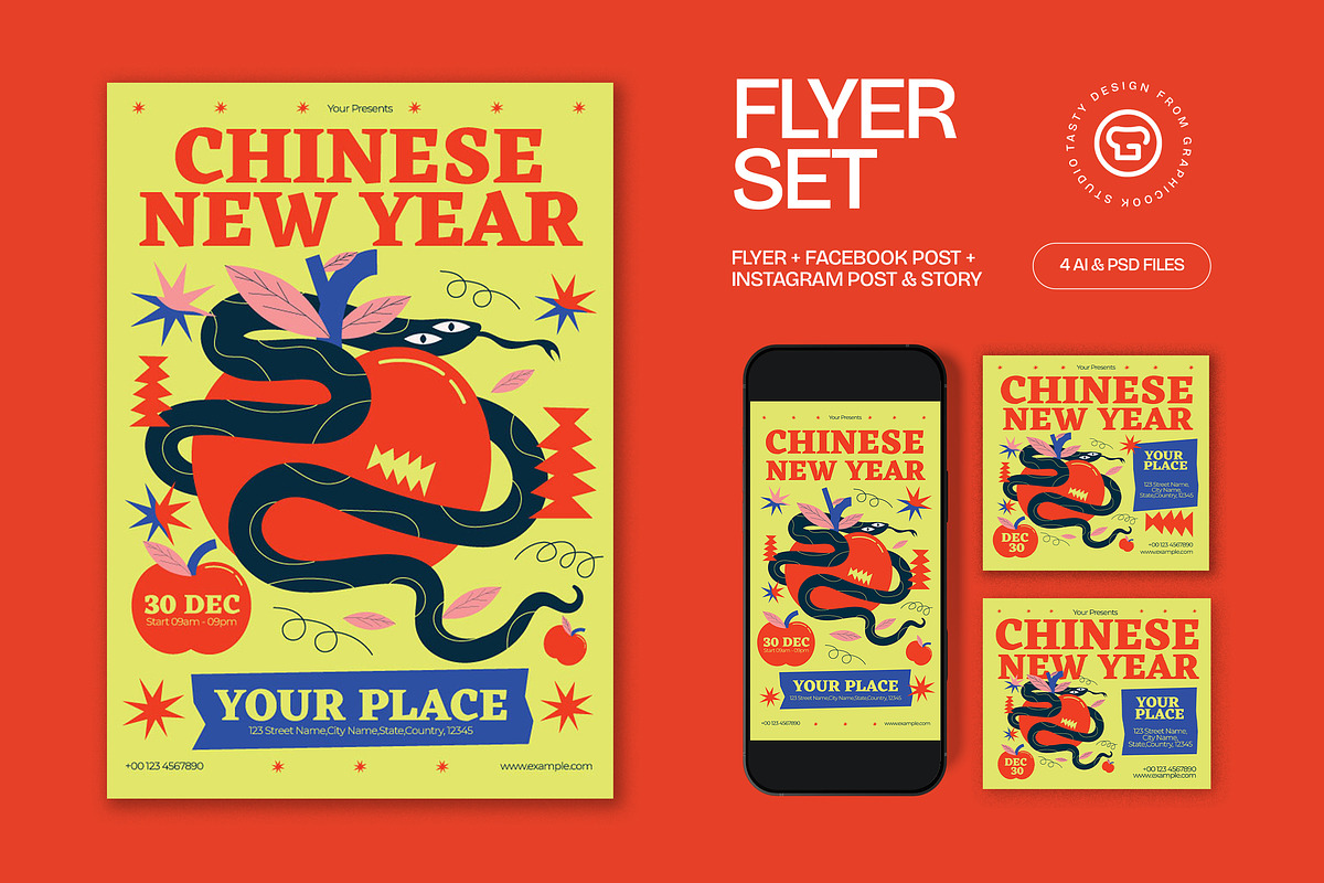 Yellow Chinese New Year Flyer Set, a Flyer Template by graphicook (Photo 2 of 6)