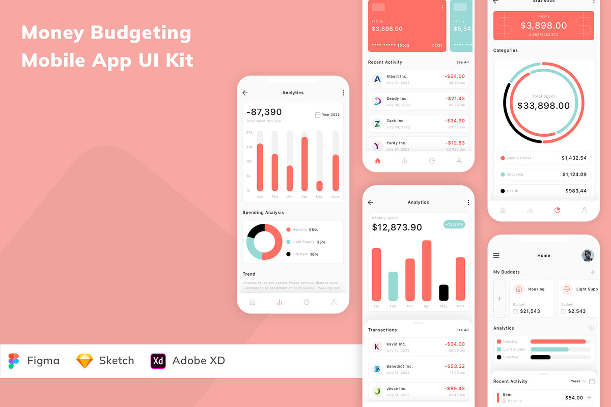 Money Budgeting Mobile App UI Kit, an UI Kit Template by Betush