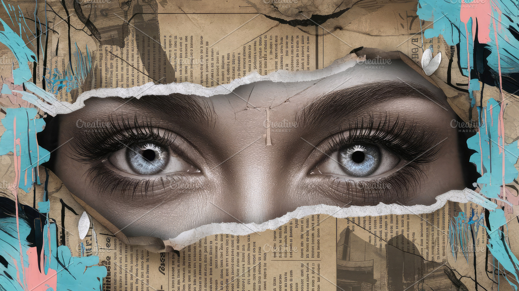 Blue Eyes Through Torn Paper: Surrea, an Abstract Photo by Perpis
