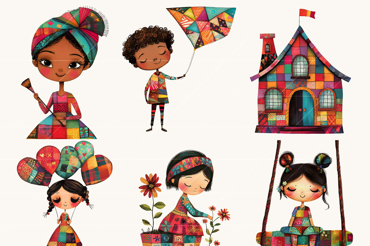 Afro Quilted Girl Clipart Bundle, a Person Illustration by BusyDaydesign (Photo 5 of 9)