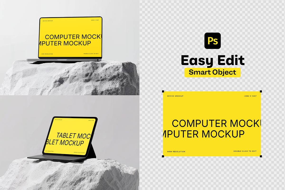 3 Computer Mockups on White Stone, a Mac Mockup by rodrigofkaminski (Photo 5 of 5)