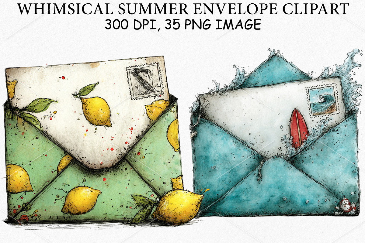 Whimsical Summer Envelope Clipart, an Illustration by Canvas Craft (Photo 1 of 7)