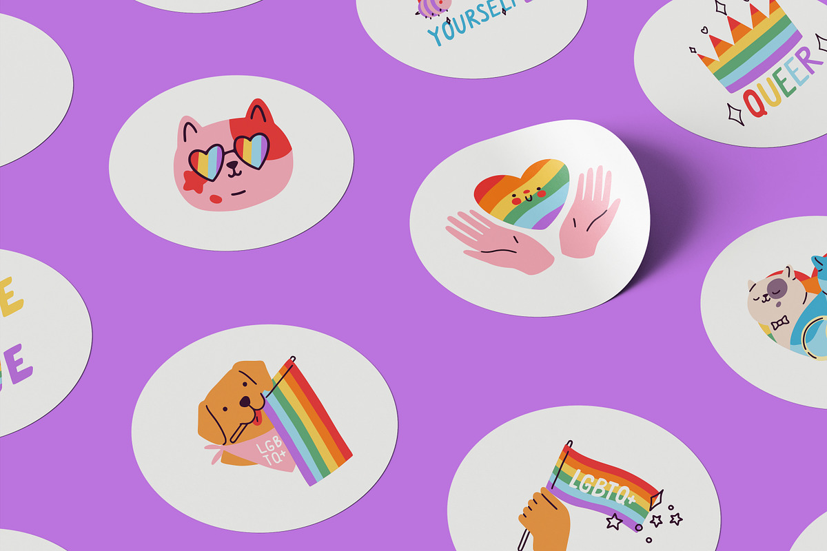 LGBT stickers with rainbow flags set, an Object Illustration by Good Studio (Photo 3 of 5)