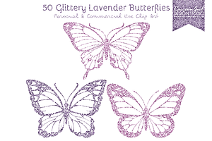 50 Glittery Lavender Butterflies