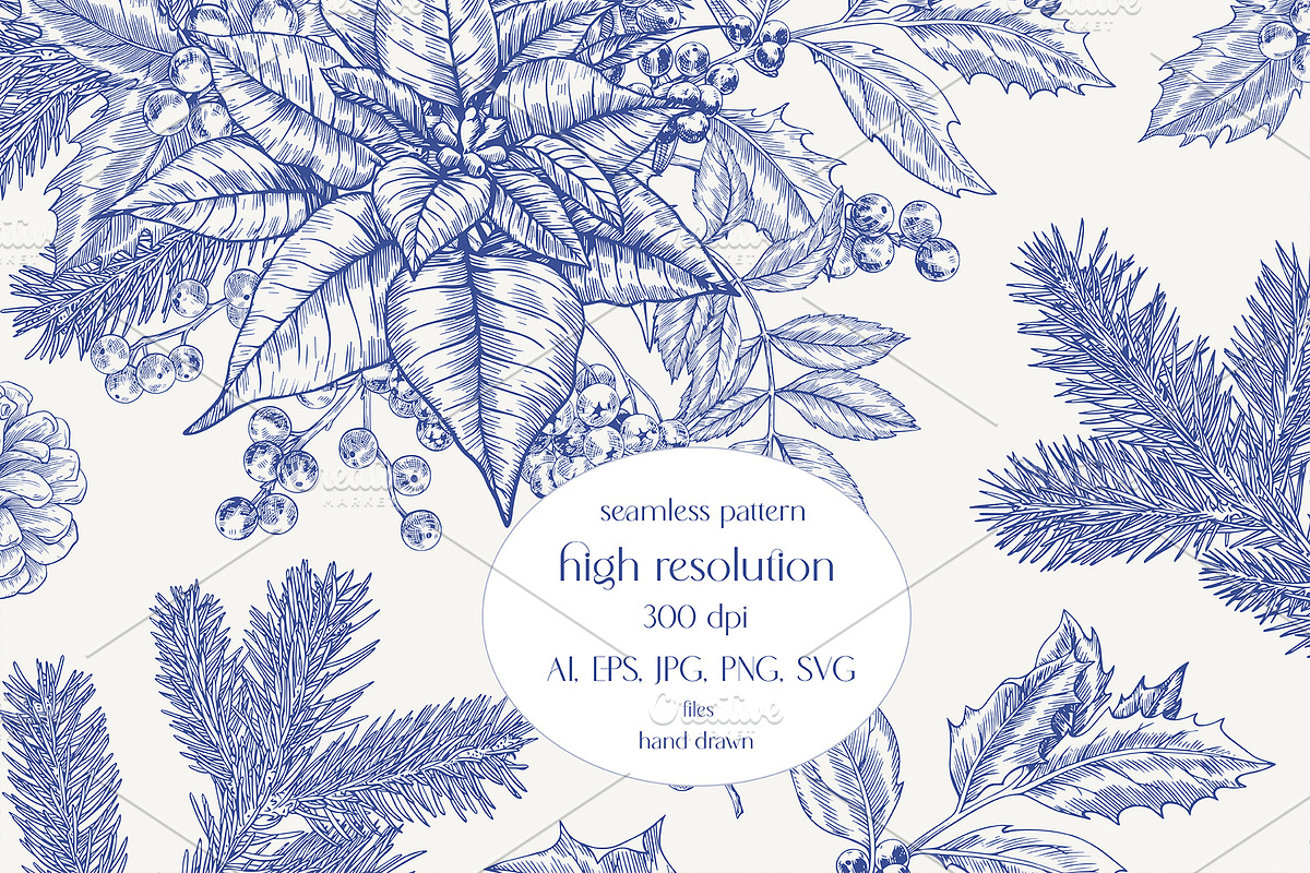 Christmas patterns Vol.2 Toile blue, a Pattern Graphic by ON_lineart_store (Photo 3 of 10)