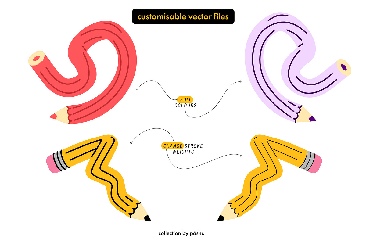 Curved Pencils Vector Set, an Object Illustration by Pásha (Photo 6 of 6)