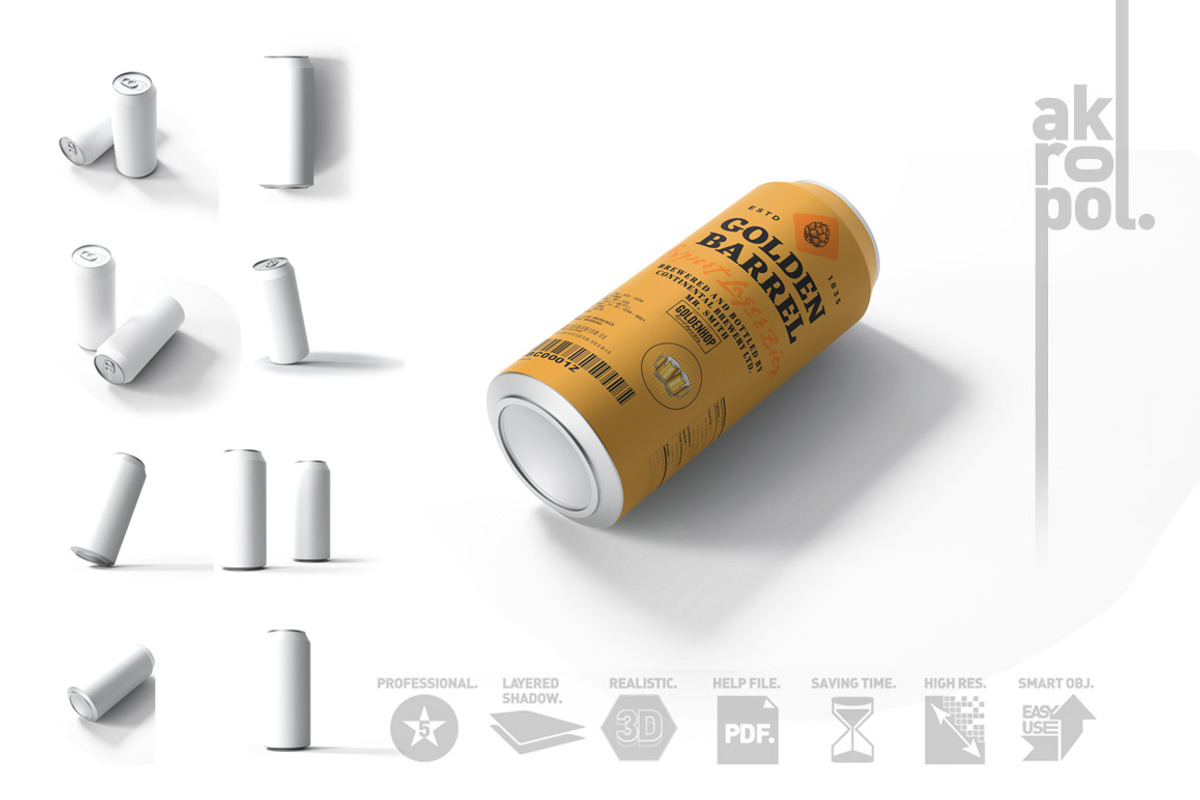 Beer Can Mock-Up, a Cups & Container Mockup by akropol (Photo 6 of 10)