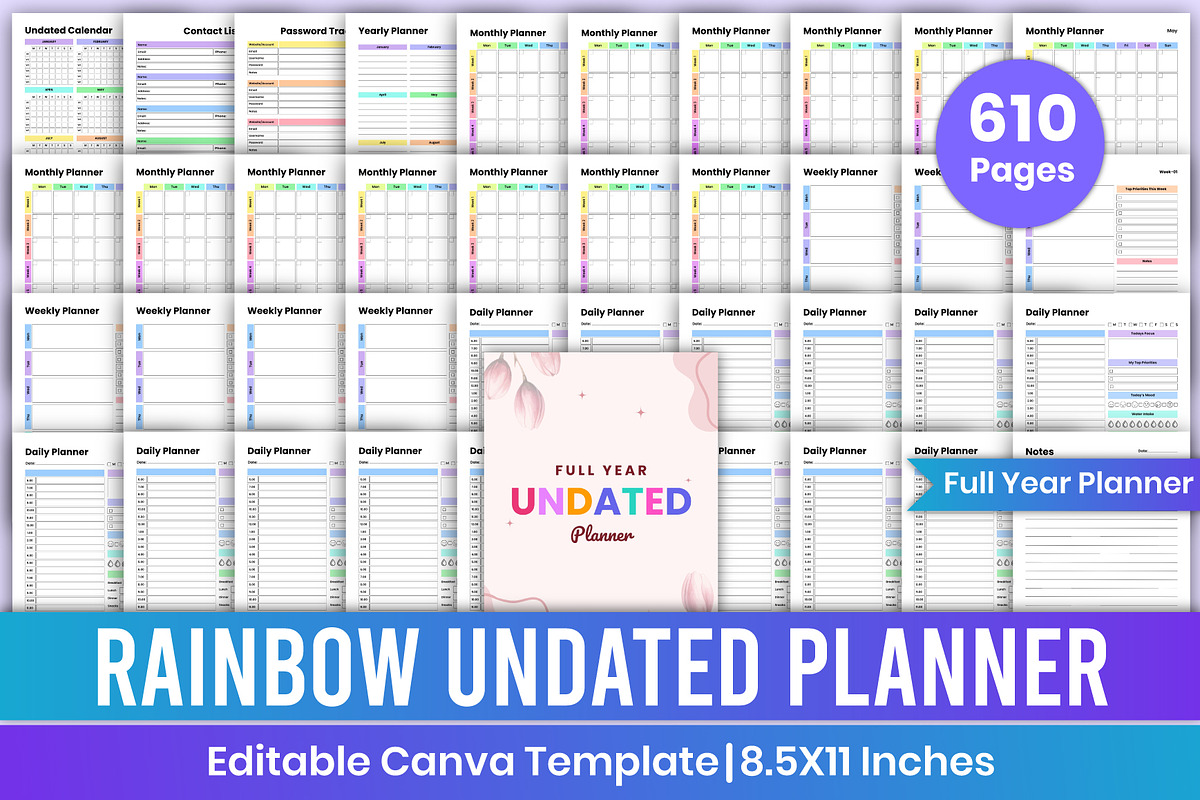 Rainbow Undated Planner (Full Year), a Stationery Template by Mustafiz (Photo 1 of 10)