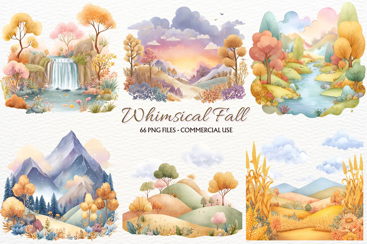 Whimsical Fall Landscape Clipart PNG, a Seasonal Illustration by SugarCloudStudioArt (Photo 1 of 7)