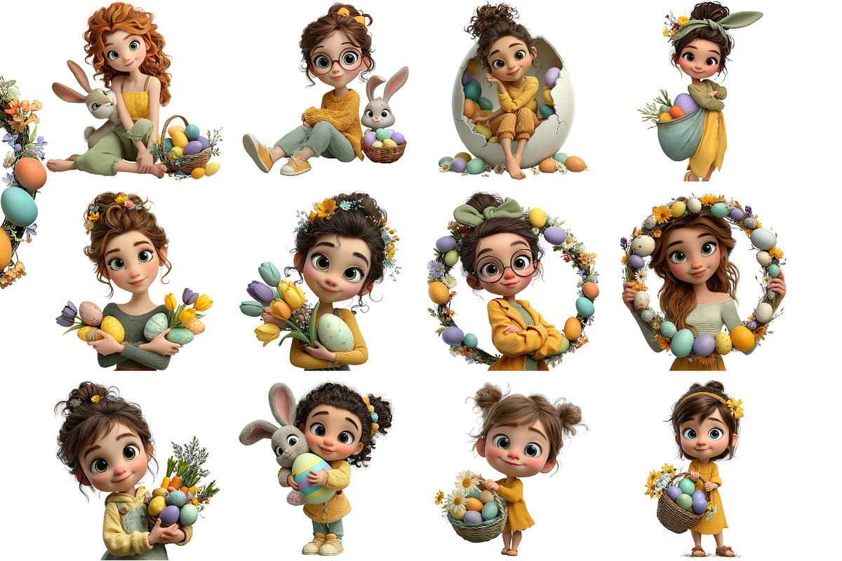 Whimsical Easter Girl Clipart, an Illustration by DreamArtGraphic (Photo 4 of 4)