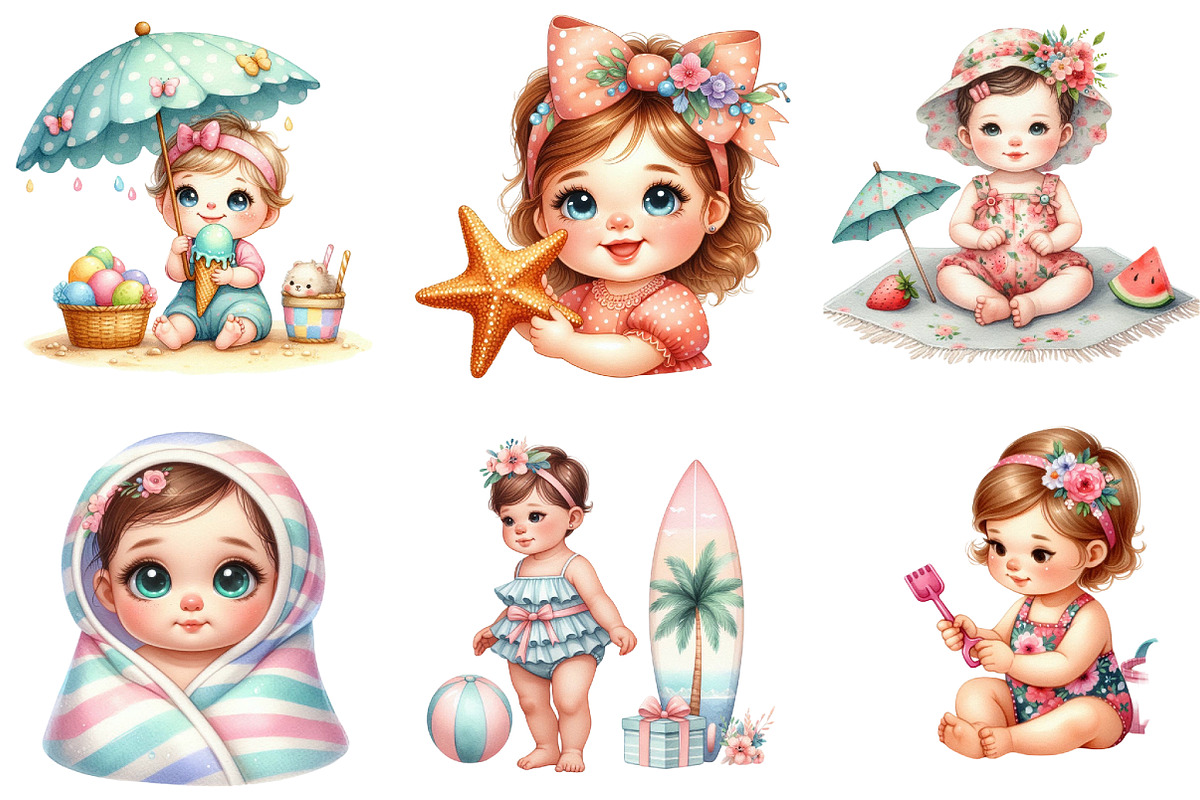 Summer Beach Baby Girl Clipart, a Seasonal Illustration by DreamArtGraphic (Photo 3 of 4)