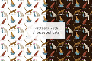 Patterns with interested cats, a Pattern Graphic by Lyolya Profitrolya