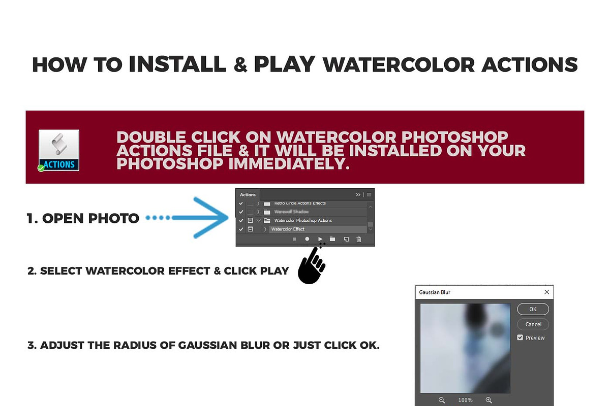 Watercolor Photoshop Actions, an Action Add-On by Creativetacos