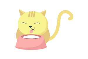 Funny cat drinking milk from bowl, an Animal Illustration by SiberianArt