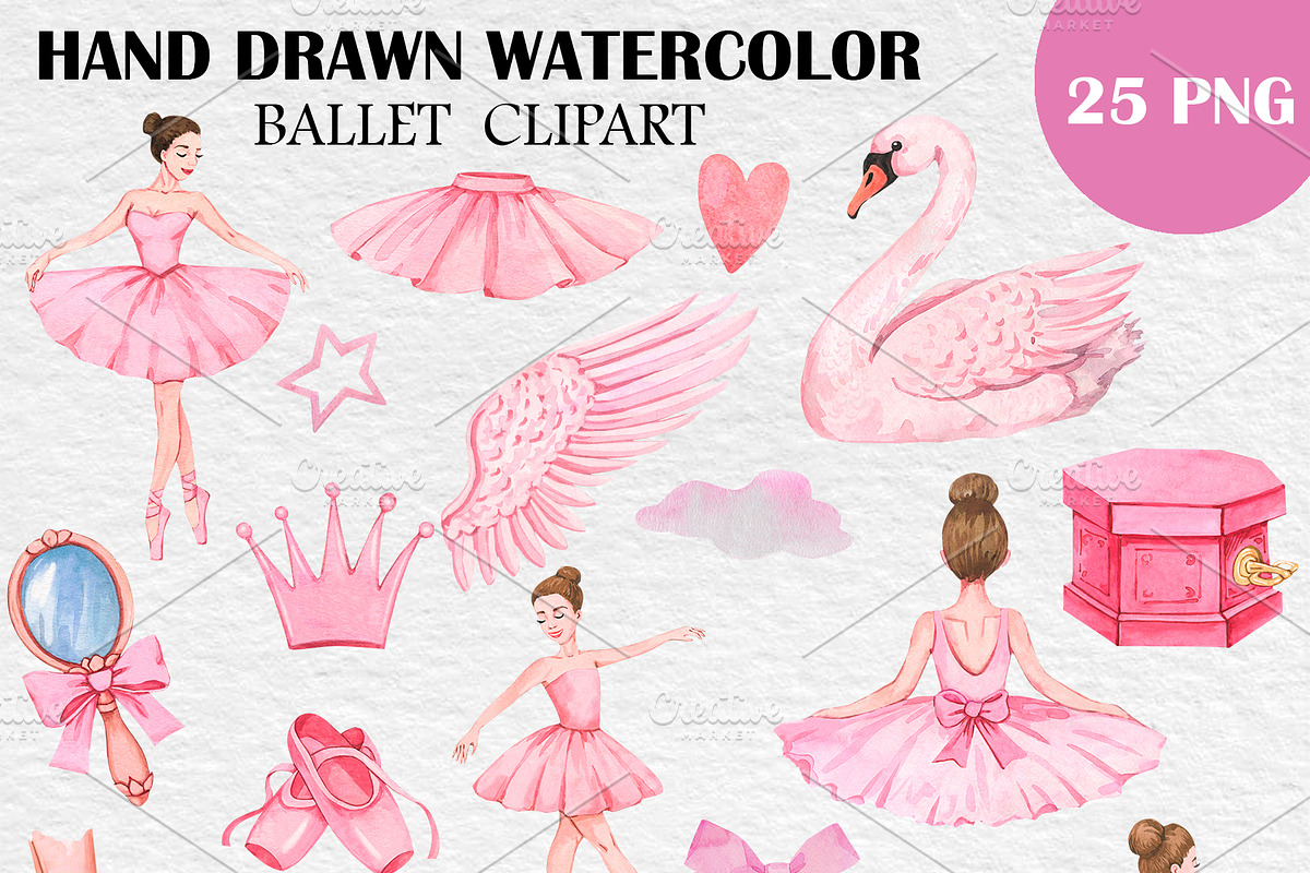 Watercolor Pink Ballet Clipart PNG, a Person Illustration by PatternPalette (Photo 2 of 2)