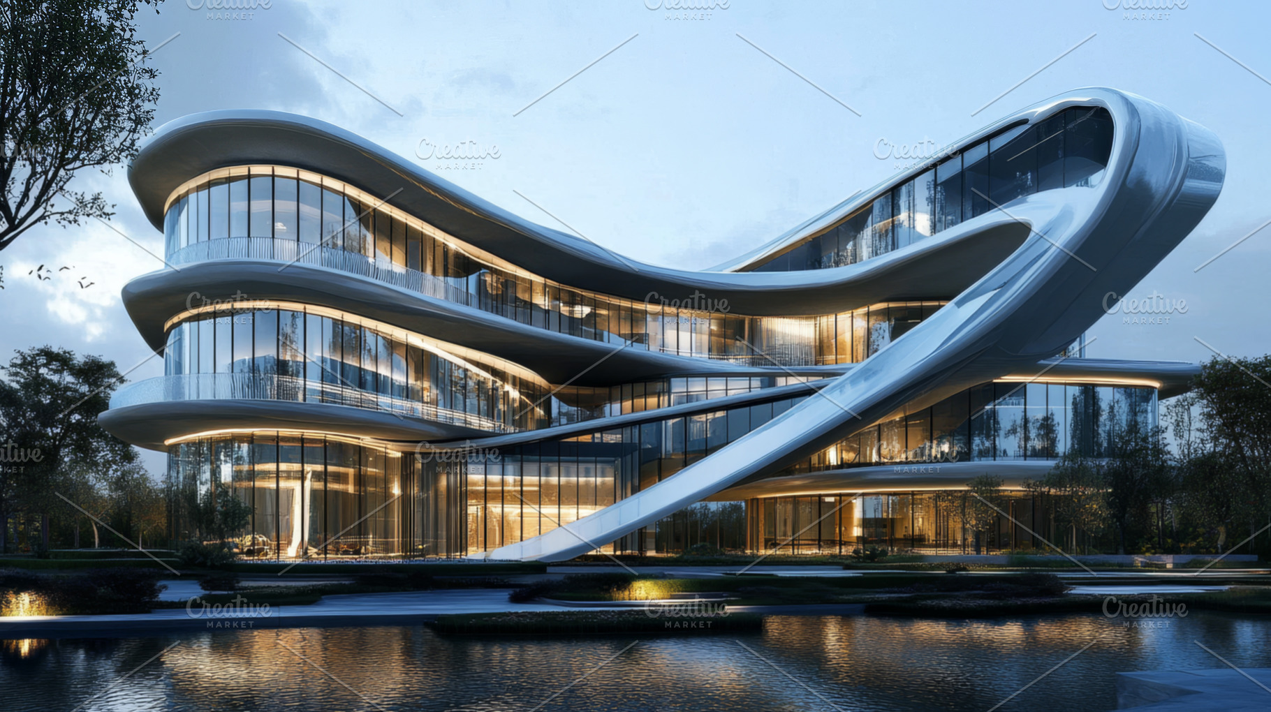Futuristic Curved Glass Building Under Clear Sky, an Abstract Photo by Natalia Klenova's Shop