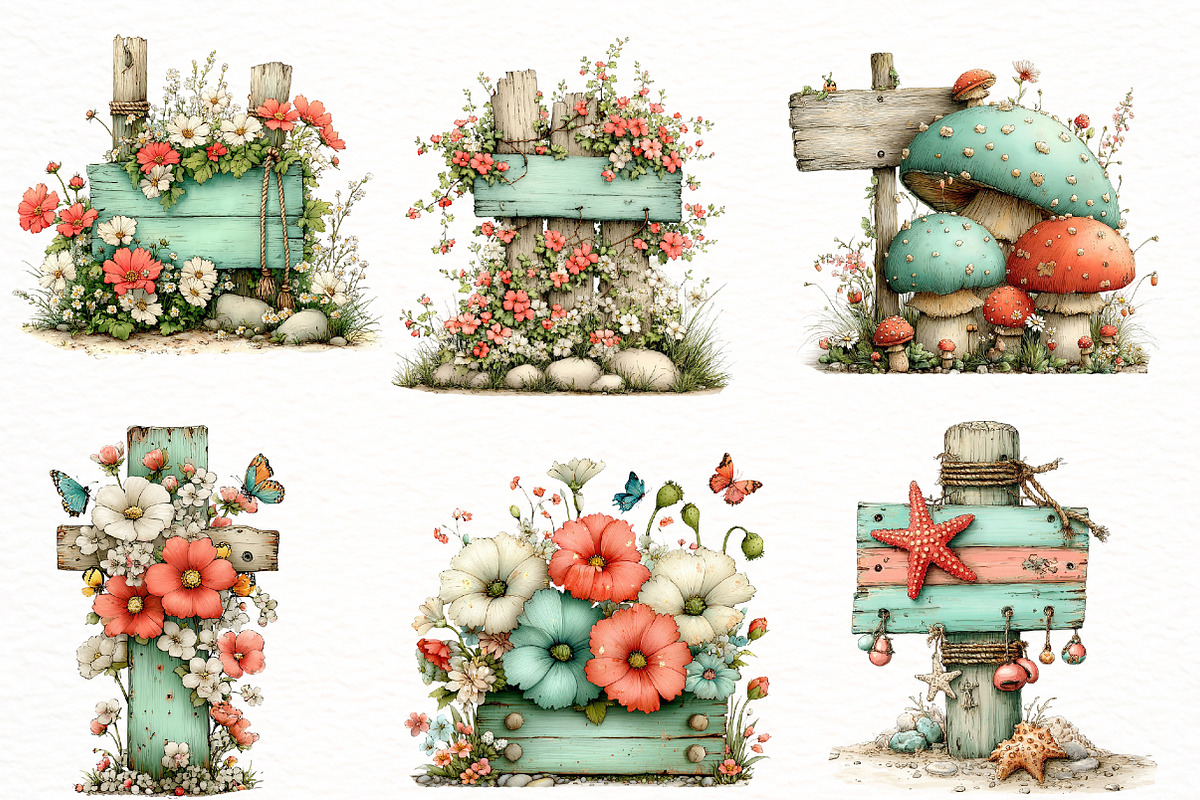 Whimsical summer wooden Clipart, an Illustration by Designworld (Photo 3 of 8)