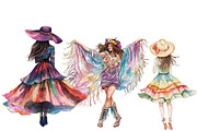 Watercolor Boho Girls Clipart, an Illustration by Designworld (Thumbnail 5 of 6)