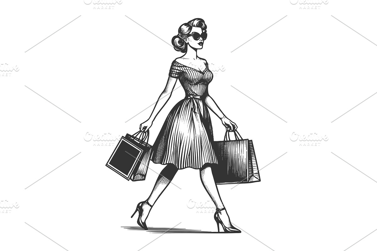 Woman Shopping with Paper Bags, a Person Illustration by AlexArt