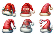 Watercolor Santa Hat Clipart Bundle, an Illustration by SinaCreation (Thumbnail 4 of 7)