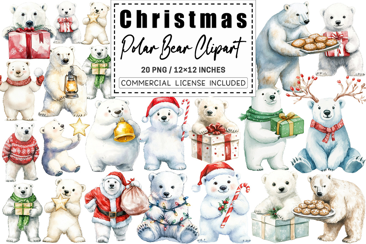 Christmas Polar Bear Clipart, a Graphic by CitraGraphics (Photo 1 of 4)