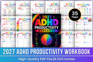 2027 ADHD Productivity Workbook Kdp, a Stationery Template by Mustafiz