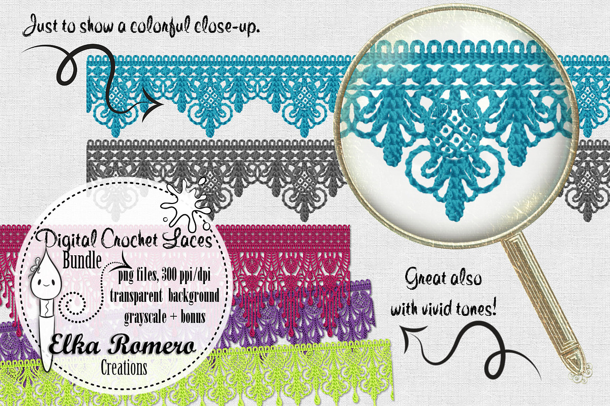 Digital Crochet Laces Bundle, an Object Graphic by Elka Romero Creations (Photo 2 of 5)