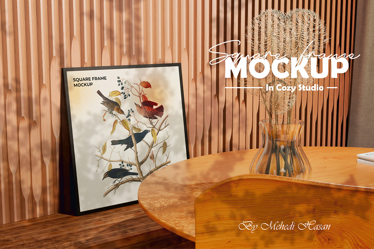 Square Frame Mockup in Cozy Studio, a Household Mockup by Mehedi Hasan (Photo 3 of 9)