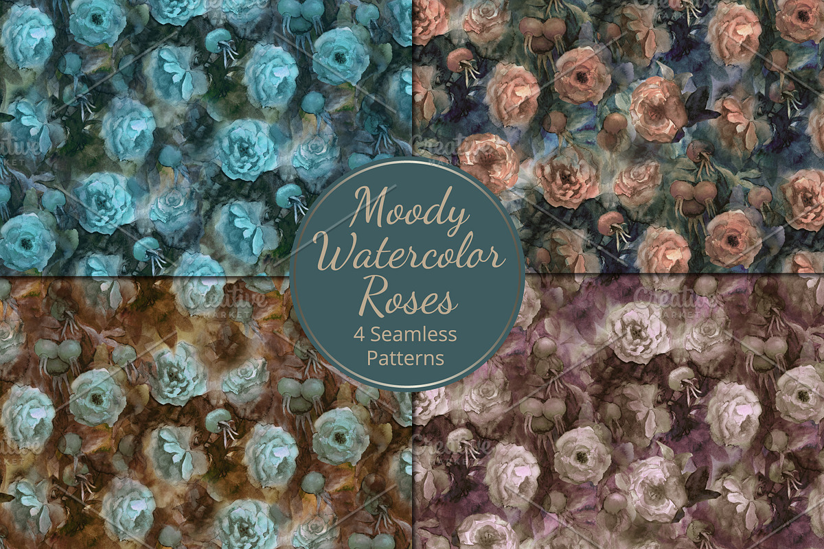 Moody Roses Seamless Patterns, a Pattern Graphic by Sveta Aho