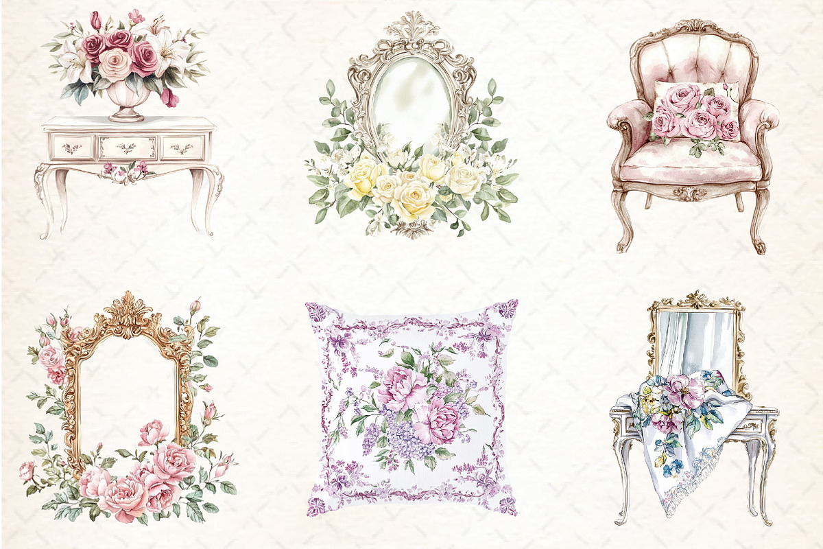 Watercolor Rococo Florals Clipart, an Illustration by DreamCafeArt (Photo 3 of 5)