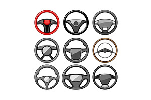 Driving wheel icons set car control, a Transportation Illustration by pikepicture