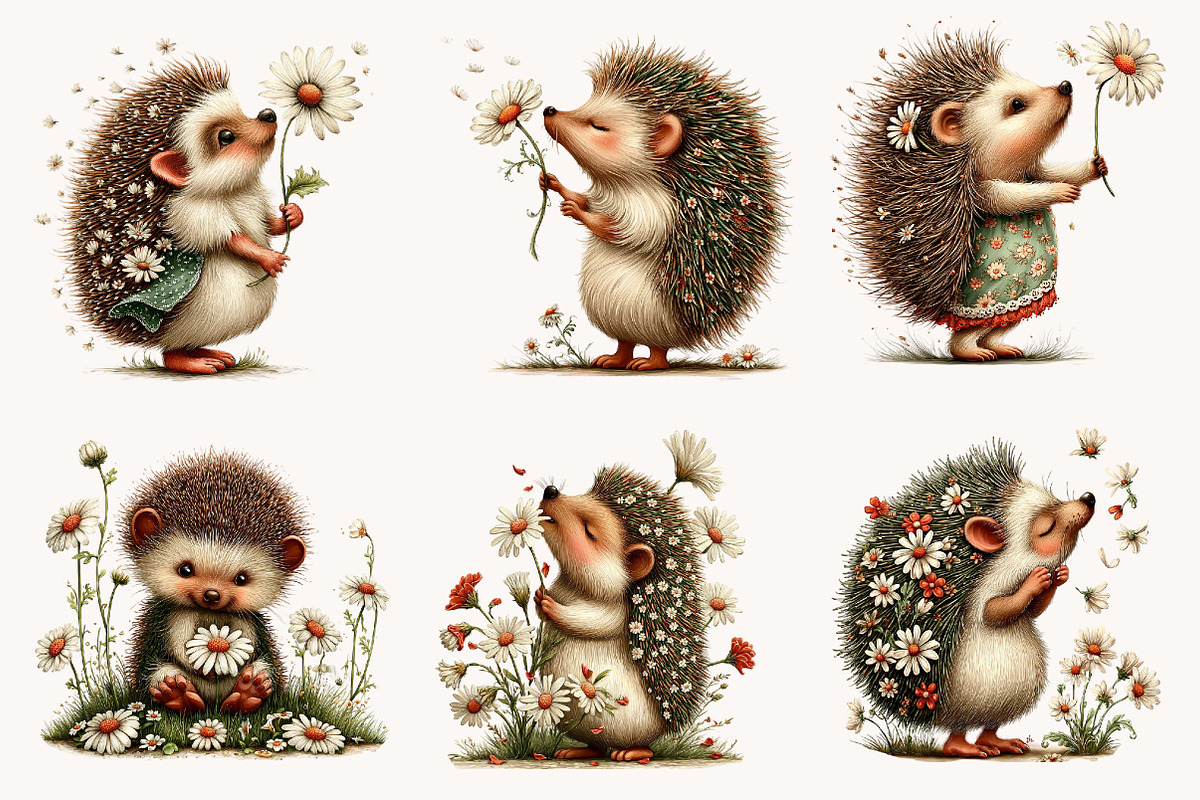 Whimsical Summer Hedgehog with daisy, an Illustration by Designworld (Photo 7 of 10)