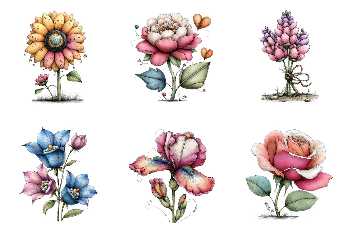 Whimsical flowers spring clipart, an Illustration by CreationArt (Photo 3 of 5)