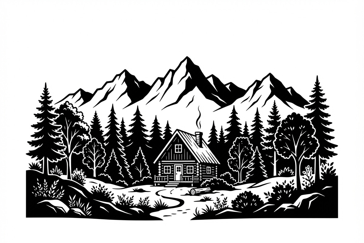 50 Forest Cabin Landscape Silhouette, an Empty State Illustration by Amazin_art (Photo 4 of 38)