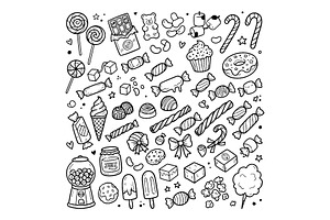 Hand drawn candy collection. Doodle