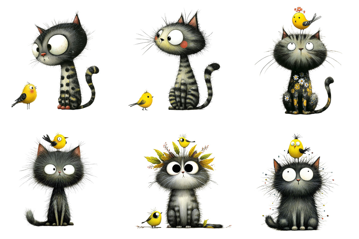 Quirky Cat and bird Clip-Art, an Illustration by CreationArt (Photo 5 of 5)