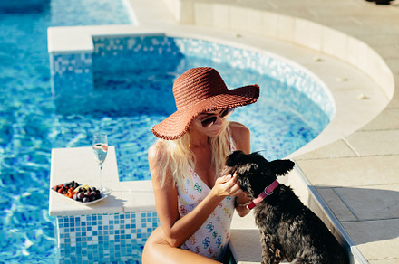 happy woman relax in swimming pool on summer vacations, a Person Photo by Olyryk & Aglo