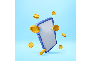 3D Smartphone with floating gold, a Technology Illustration by Abscent