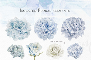 Dusty Blue Watercolor Flower Graphic