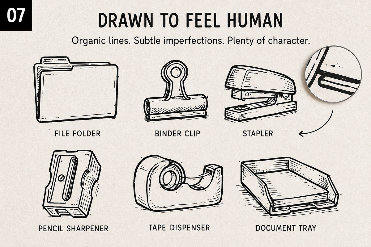 28 Hand-Drawn Stationery Doodles, an Object Illustration by Designs24hr (Photo 7 of 9)