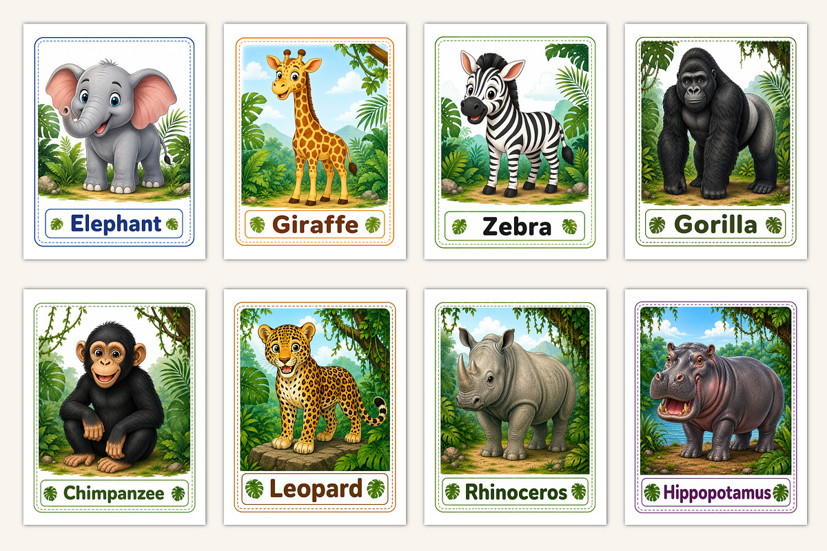 Jungle Animal Cards, a Stationery Template by Designmela01 (Photo 2 of 5)