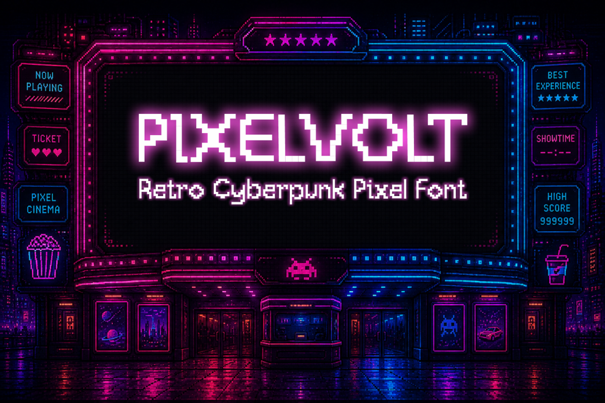 PIXELVOLT Display Typeface, a Sans Serif Font by zerologicstudio (Photo 2 of 8)