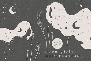 MOON GIRLS / Illustration Png Vector