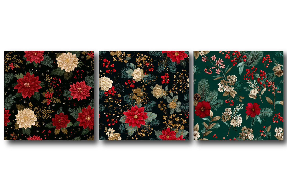 Seamless Christmas Floral Digital, a Texture Illustration by DreamPrint404 (Photo 3 of 4)