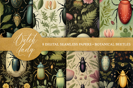 Seamless Botanical Beetle Patterns, a Pattern Graphic by The Dutch Lady Designs