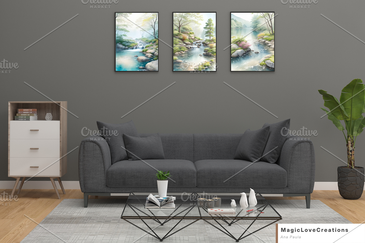 River Watercolor Landscape Print Art, a Poster Template by MagicLove Creations (Photo 2 of 8)