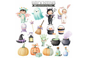 Watercolor Cute Halloween Clipart, an Illustration by CharmClipart (Thumbnail 3 of 9)