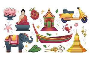 Thailand culture icons with Buddha, an Object Illustration by art PVP - market