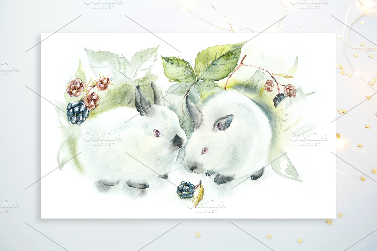 Watercolor Set Rabbits, an Animal Illustration by Budogoshch (Photo 4 of 9)